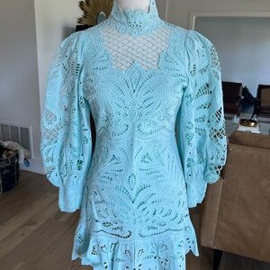 Alicia and Olivia Yasmin puff sleeve eyelet  Lace Dress in Light Blue